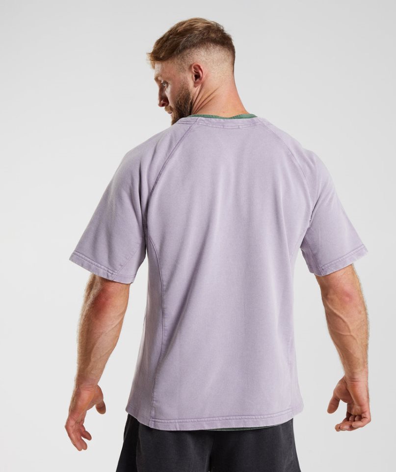 Men's Gymshark Power Washed Rag Top T-Shirts Purple | NZ 6NGRPK